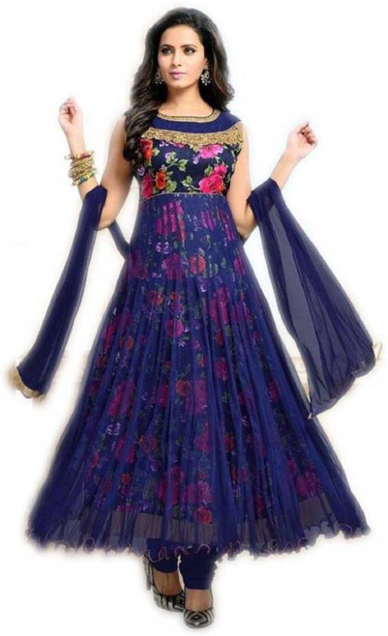 Julee Faux Georgette Printed, Solid Gown/Anarkali Kurta & Bottom Material