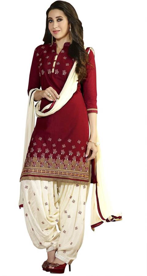 Cotton Blend Embroidered Salwar Suit Material Price in India
