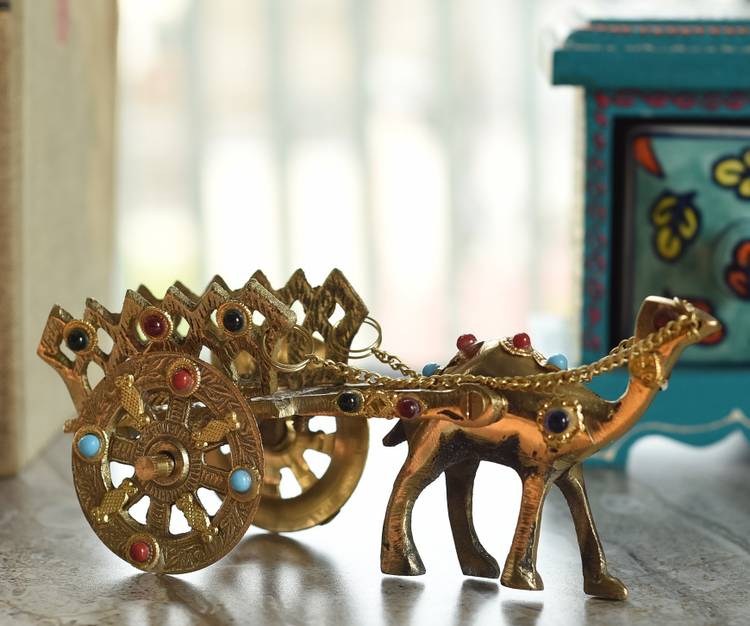 Flipkart SmartBuy Gemstone Studded Pure Brass Camel Cart Handicraft Decorative Showpiece  -  7 cm