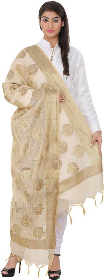 Cotton Silk Printed, Self Design Beige Women Dupatta