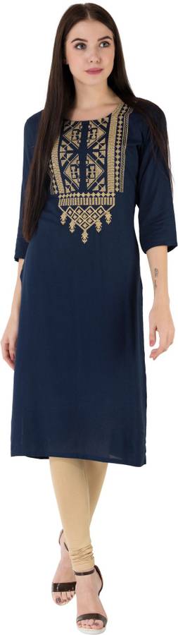 Women Embroidered Pure Cotton Straight Kurta
