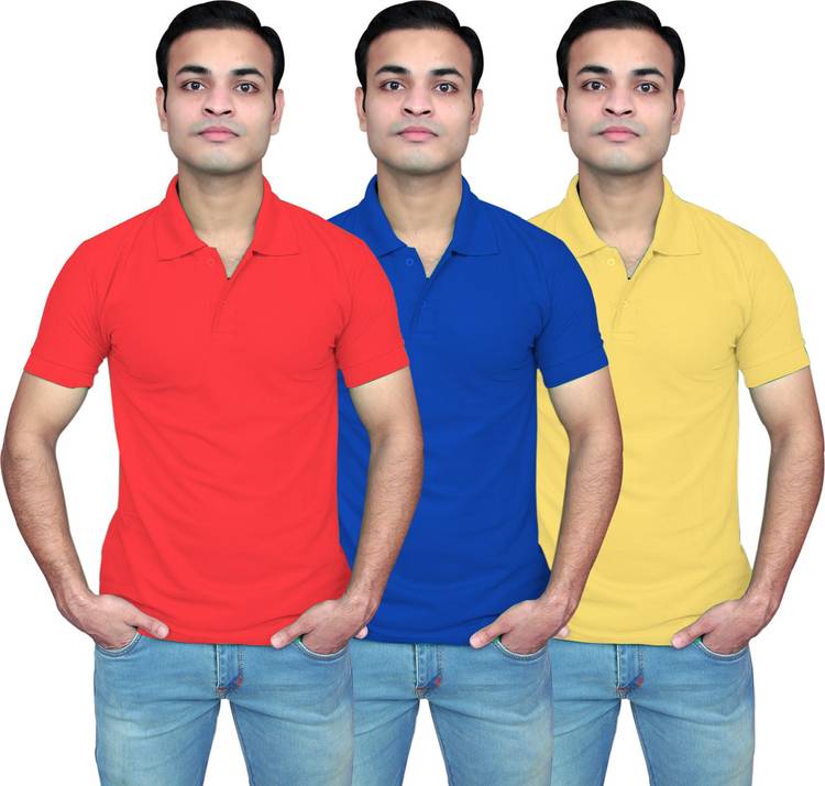 Solid Men Polo Neck Red, Blue, Yellow T-Shirt