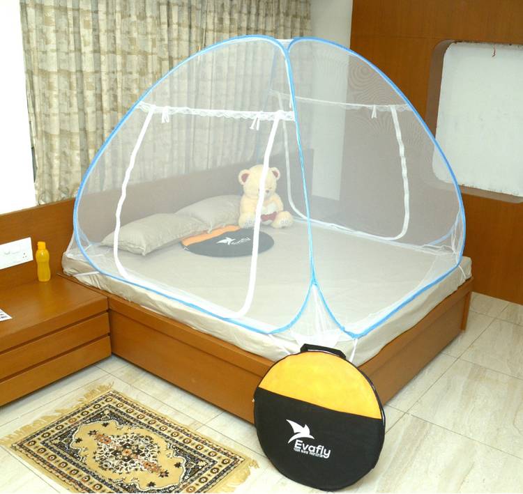 Evafly Polyester Adults Double Bed Blue Border Mosquito Net