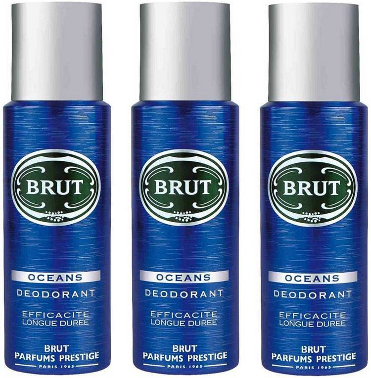 BRUT Oceans Deodorant for Men | Long Lasting & Fresh Aquatic Fragrance 3x200ml Deodorant Spray  -  For Men