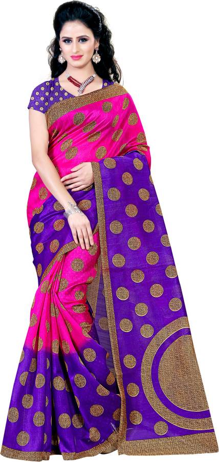 Embellished, Polka Print Bhagalpuri Cotton Silk Saree