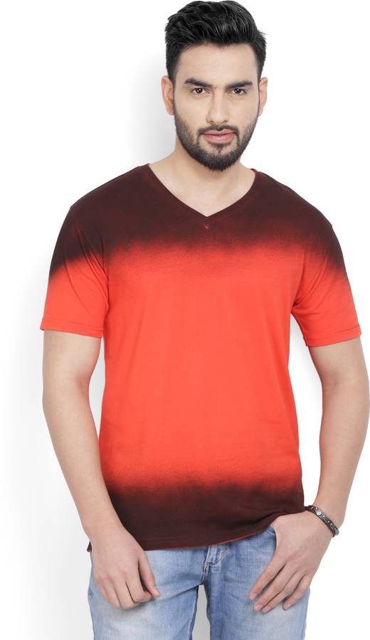 PerfectFit Self Design Men V Neck Red T-Shirt