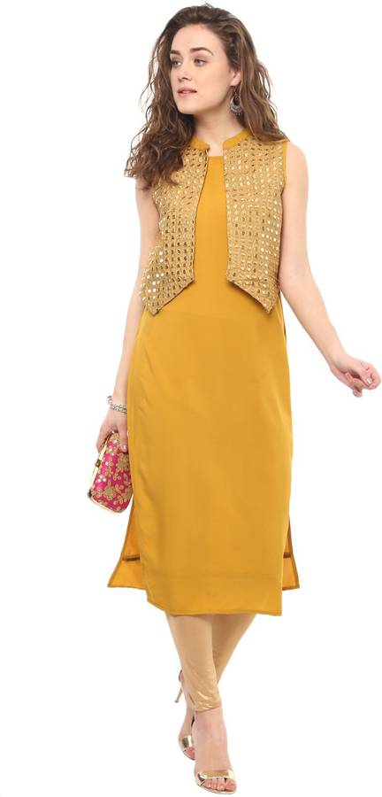 Women Embellished Poly Crepe Straight Kurta