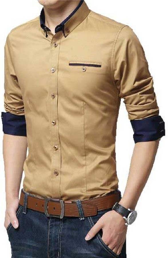 Men Solid Casual Cut Away Shirt