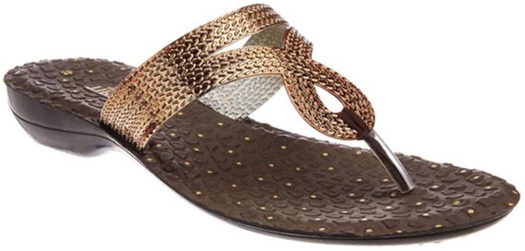 Women ETHNIC-05 Gold Flats Sandal Price in India