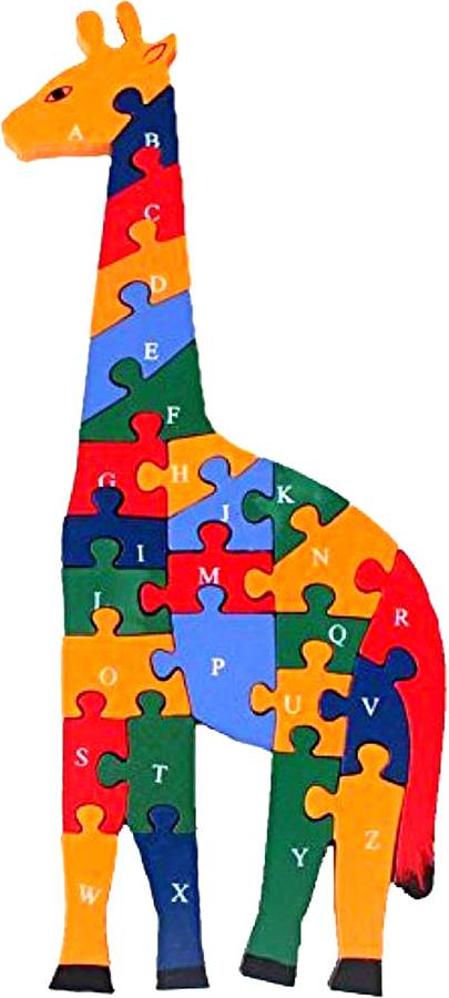 Crafts India Handcrafted Wooden Giraffe A-Z English Alphabet And Numbers Puzzle Toy - Jigsaw Blocks