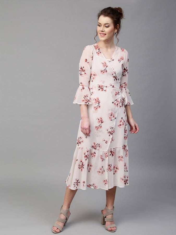 Women Wrap White, Pink Dress