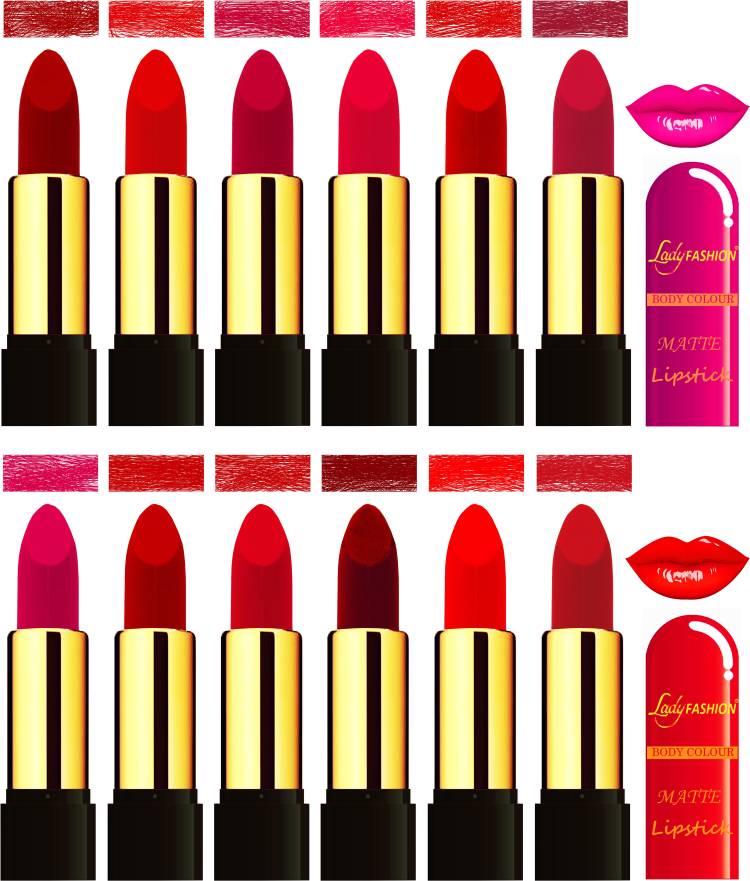 Lady FASHION Soft & Smooth Velvet Matte Lipsticks (Set Of 12 Lipsticks) Price in India