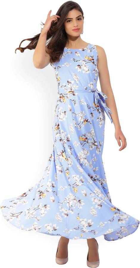 Women Maxi White, Blue Dress Price in India