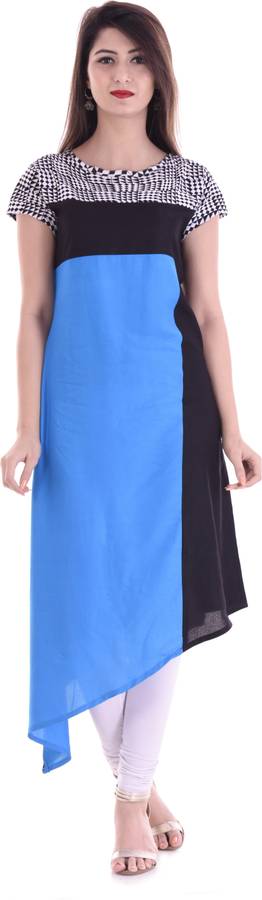 Women Color Block Cotton Rayon Blend High Low Kurta