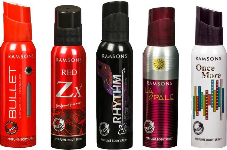 RAMSONS RED ZX DEODORANT 40 ML + RHYTHM DEODORANT 40 ML+ LA OPALE DEODORANT 40 ML+ ONCE MORE DEODORANT 40 ML+ BULLET DEODORANT 40 ML Deodorant Spray  -  For Men & Women