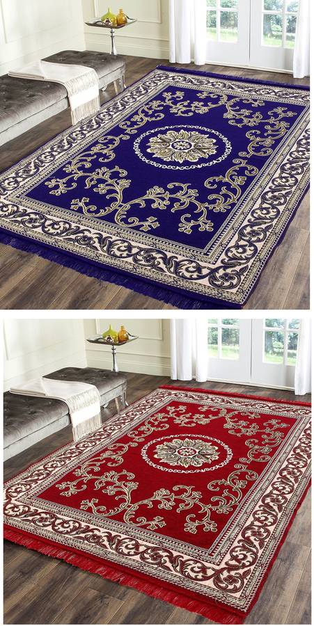 The world trendz Blue, Maroon Cotton Polyester Blend Carpet