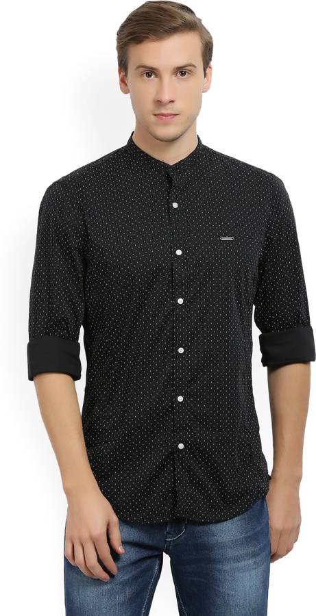 Men Slim Fit Printed Mandarin Collar Casual Shirt