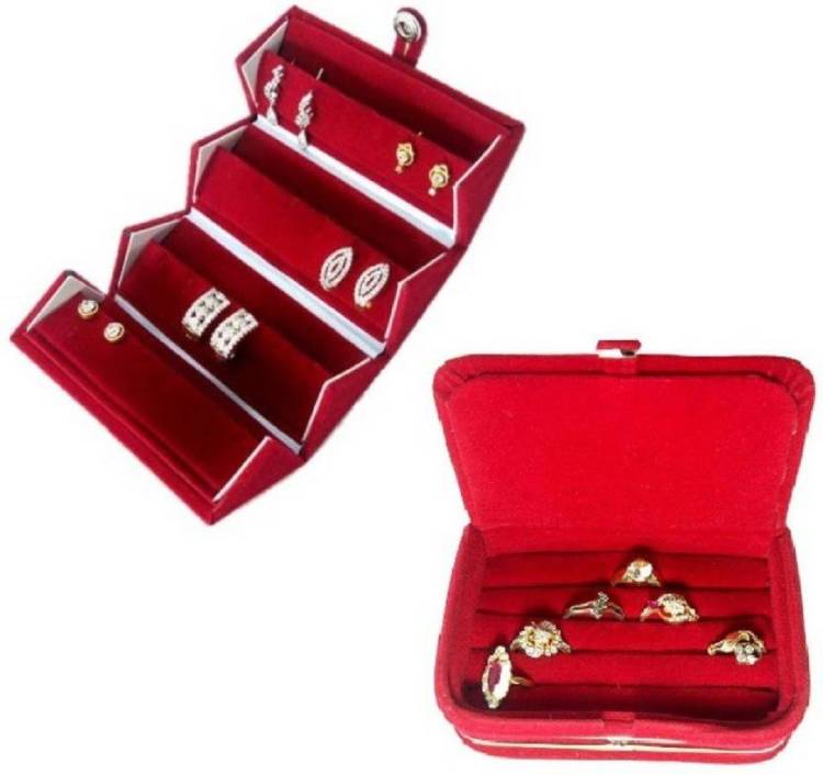 ultimatefashionista Combo Studs Tops Pocket & Ring Jewellery Vanity Box (Red) vanity box Vanity Box Price in India