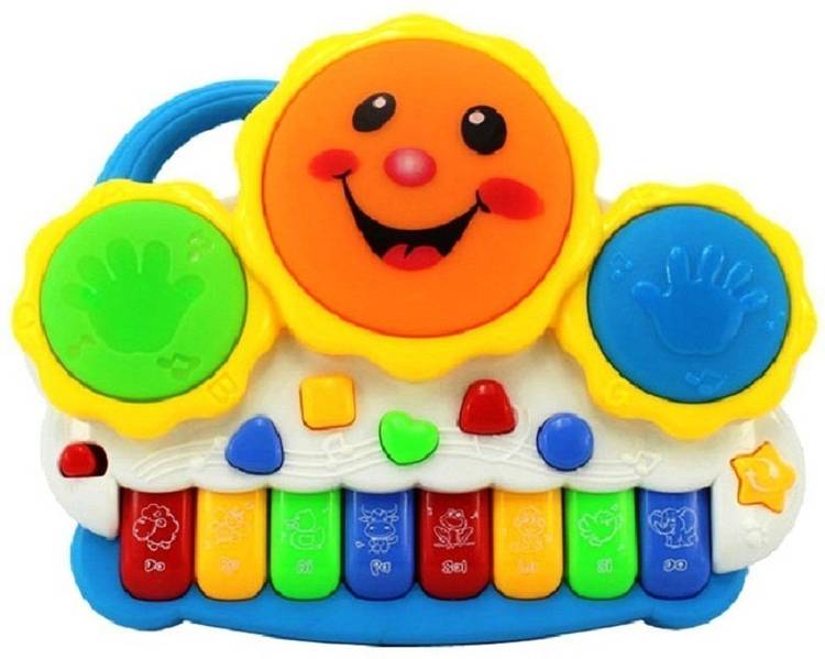 Super Toys Drum Keyboard Musical Toys with Flashing Lights-Animal Sounds and Songs, Multi Color. 