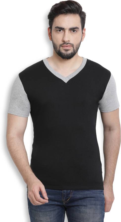PerfectFit Solid Men V-Neck Black, Grey T-Shirt Price in India