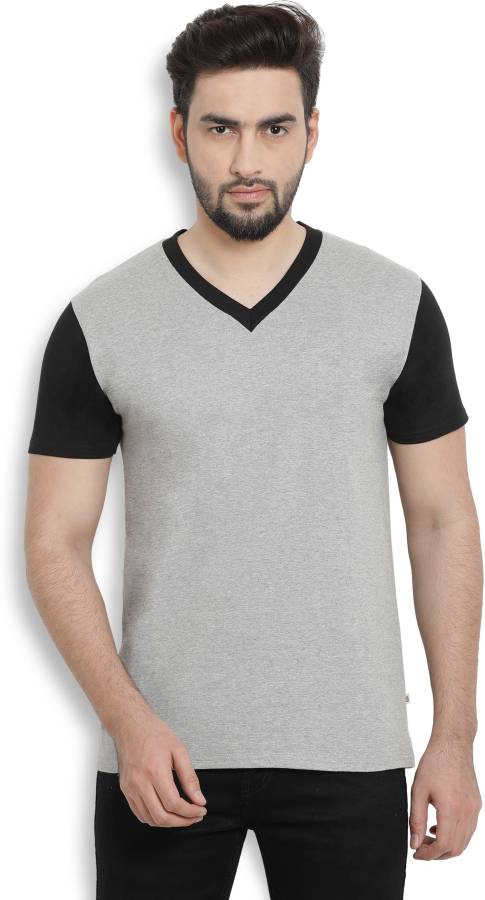 PerfectFit Solid Men V-Neck Black, Grey T-Shirt