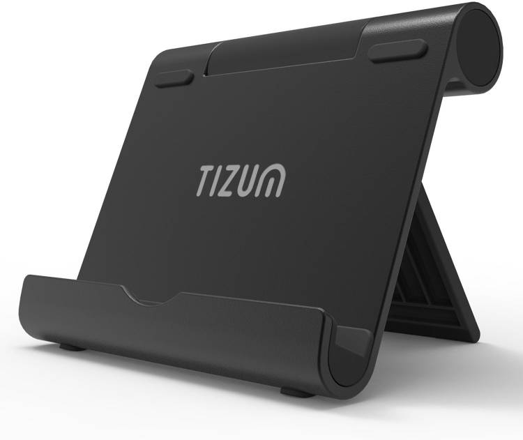 TIZUM Anodized Aluminum Portable Stand for All Smartphones, iPhone X/8 Plus, Note 8, iPad, Tab & Kindle (Anti Slip Base|Black|Fits 4-10 inch Devices) Mobile Holder