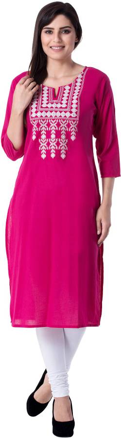 Women Embroidered Cotton Blend Straight Kurta