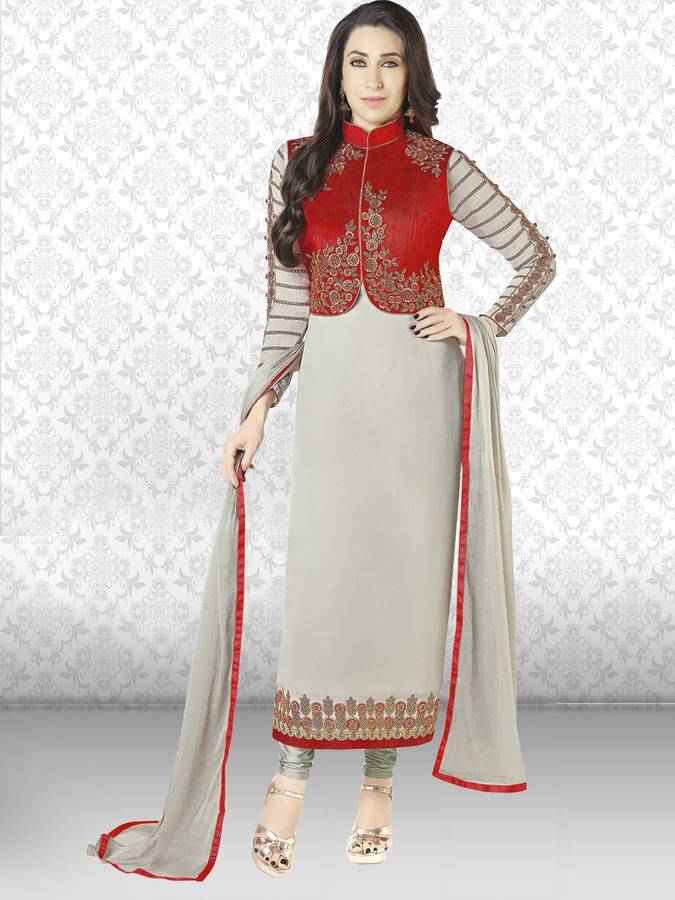 Pure Georgette Embroidered, Solid Kurta & Churidar Material