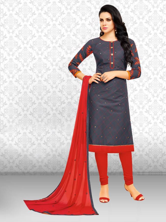 Cotton Self Design, Embroidered, Embellished Salwar Suit Material