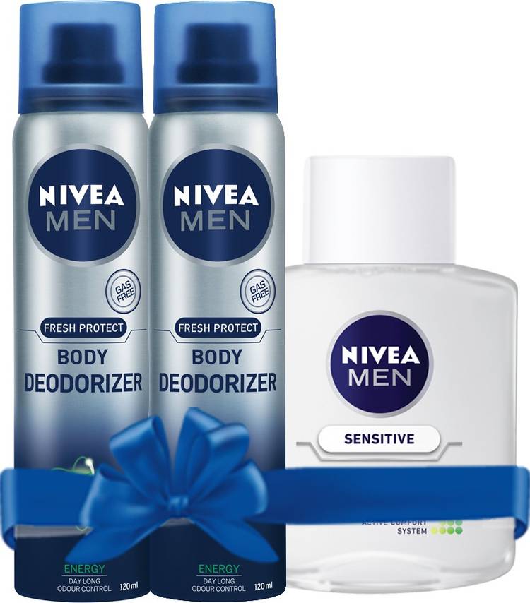 NIVEA MEN Energy Body Deodoriser & Sensitve After Shave Lotion Combo - Pack of 3 Deodorant Spray  -  For Men