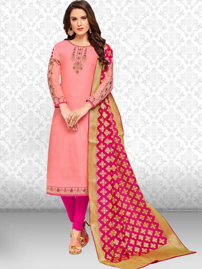 Chanderi Cotton Embroidered Salwar Suit Material