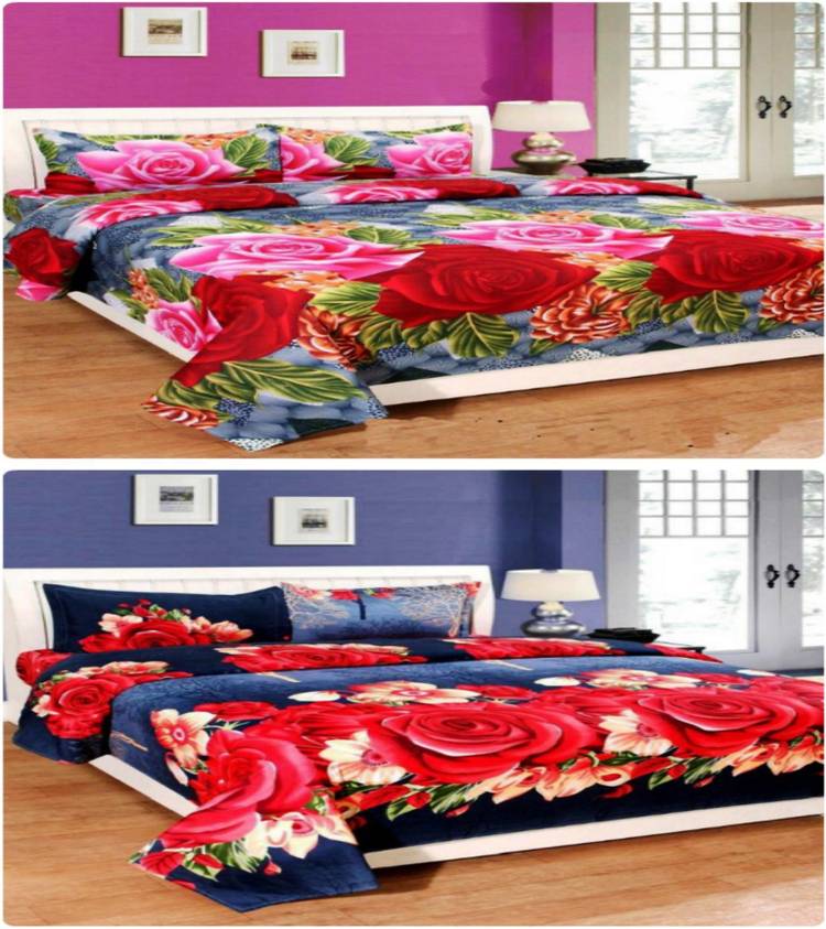 Panipat Textile Hub 140 TC Microfiber Double 3D Printed Bedsheet