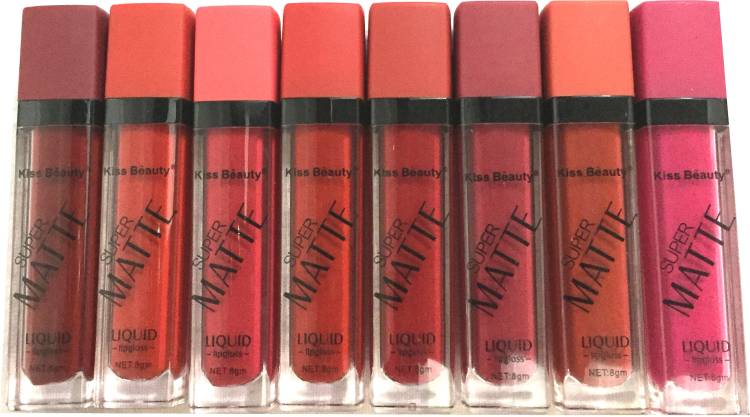 Kiss Beauty SUPER MATTE 24 HOURS STAY PACK OF 8 LIQUID LIPGLOSS Price in India