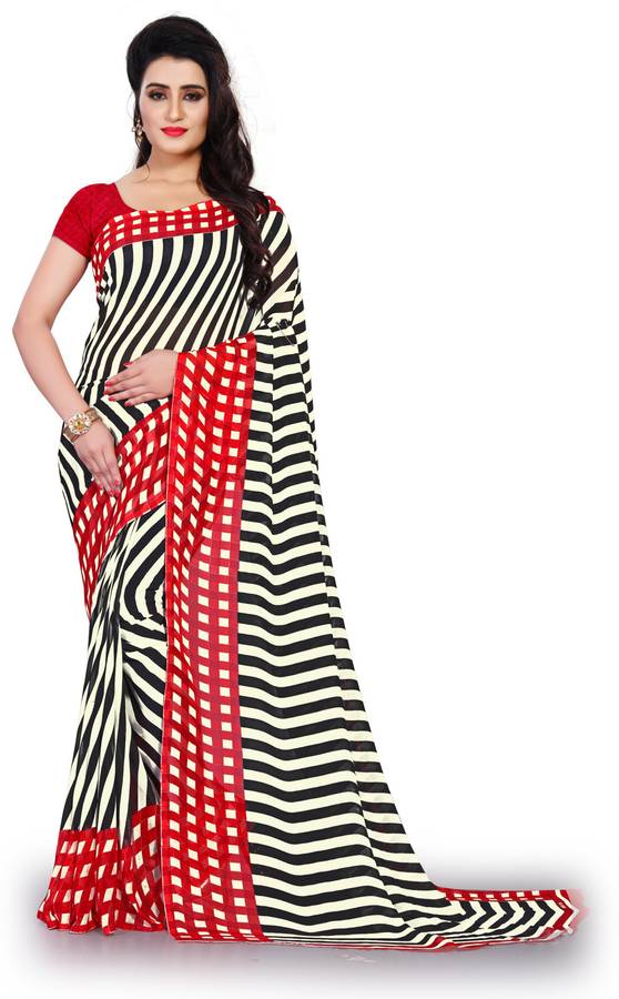 Striped, Geometric Print Daily Wear Georgette Saree