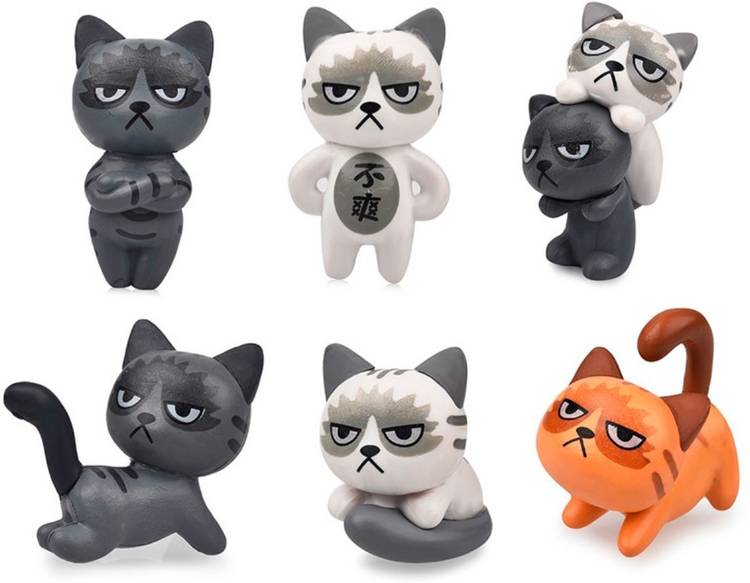 P s retail Cute Lucky Cats Micro Landscape Kitten - Grumpy Cat - 6 Pcs/Set
