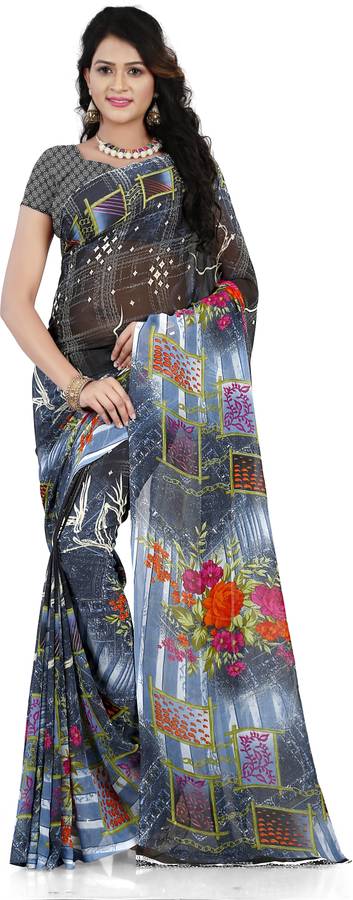 Geometric Print, Floral Print Daily Wear Georgette Saree