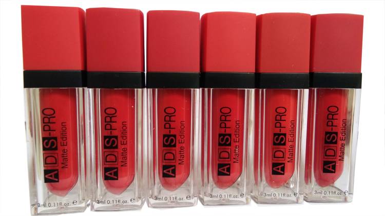 ads Pro Matte Edition Mini Lipgloss 6 Shades, Cherry Red, Poppy Red, Poppy Red, Cherry Red, Fuchsia Pink, Poppy Red Price in India