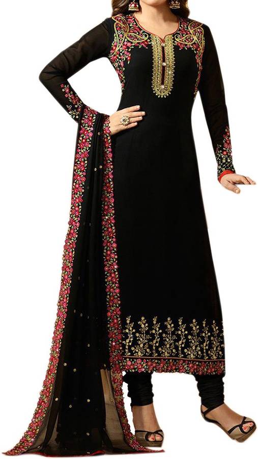 Poly Georgette Embroidered Salwar Suit Material