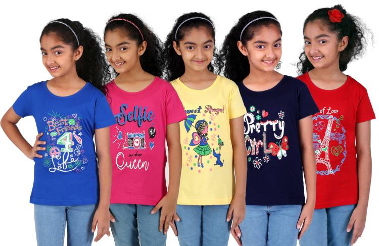 Girls Printed Cotton Blend T Shirt Price in India