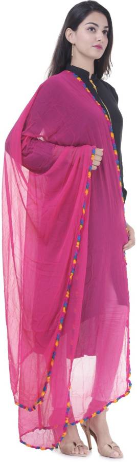 Synthetic Chiffon Applique Pink Women Dupatta Price in India