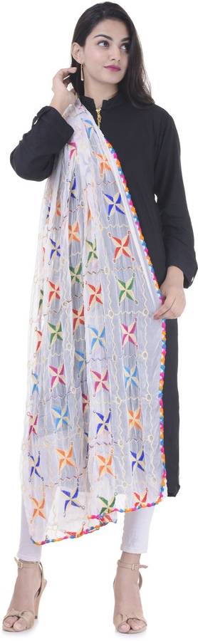 Chiffon Embroidered White Women Dupatta