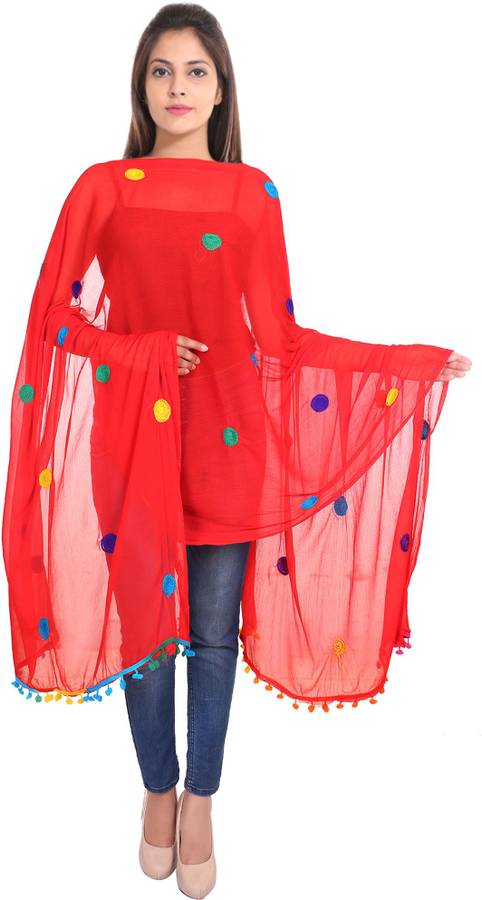 Chiffon Embroidered Red Women Dupatta