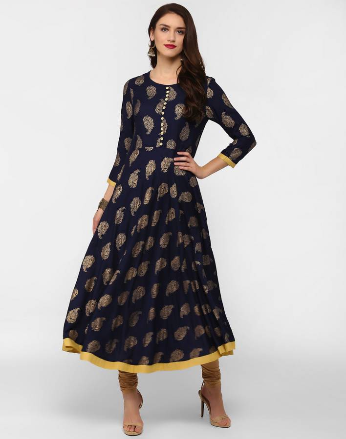 Women Paisley Cotton Rayon Blend Anarkali Kurta