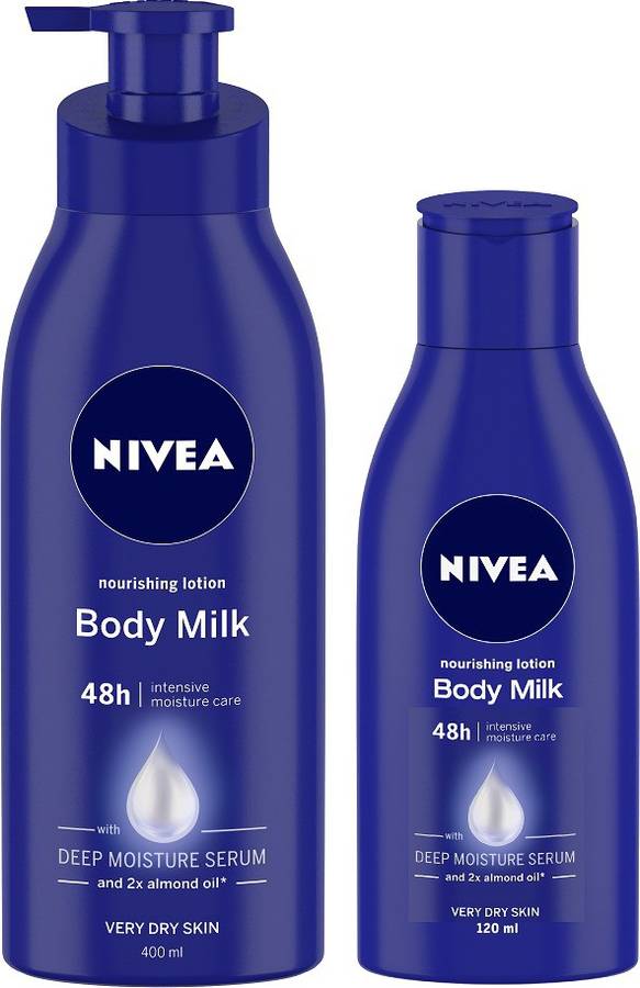 NIVEA Body Milk Nourishing Body Lotion 400ml & 120 ml - Pack of 2