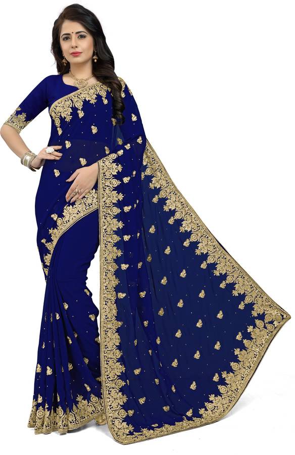Self Design, Embellished Bollywood Poly Georgette Saree