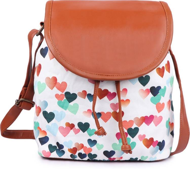Tan, White Women Sling Bag
