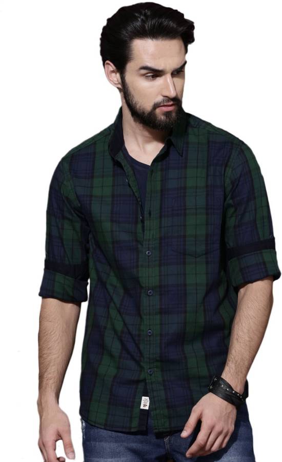 Men Regular Fit Checkered Spread Collar Casual Shirt Price in India