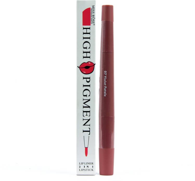 MISS ROSE double head matte lipstick and lip liner purple colour violet fatale 07 Price in India
