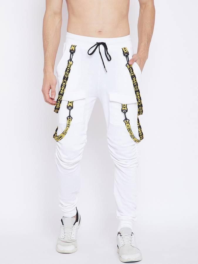 Solid Men White Track Pants