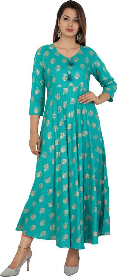 Women Printed Cotton Rayon Blend Gown Kurta
